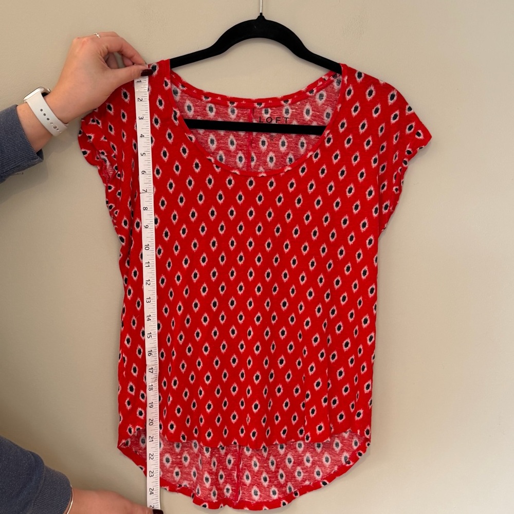 LOFT Red Linen Patterned Top - Picture 5 of 7